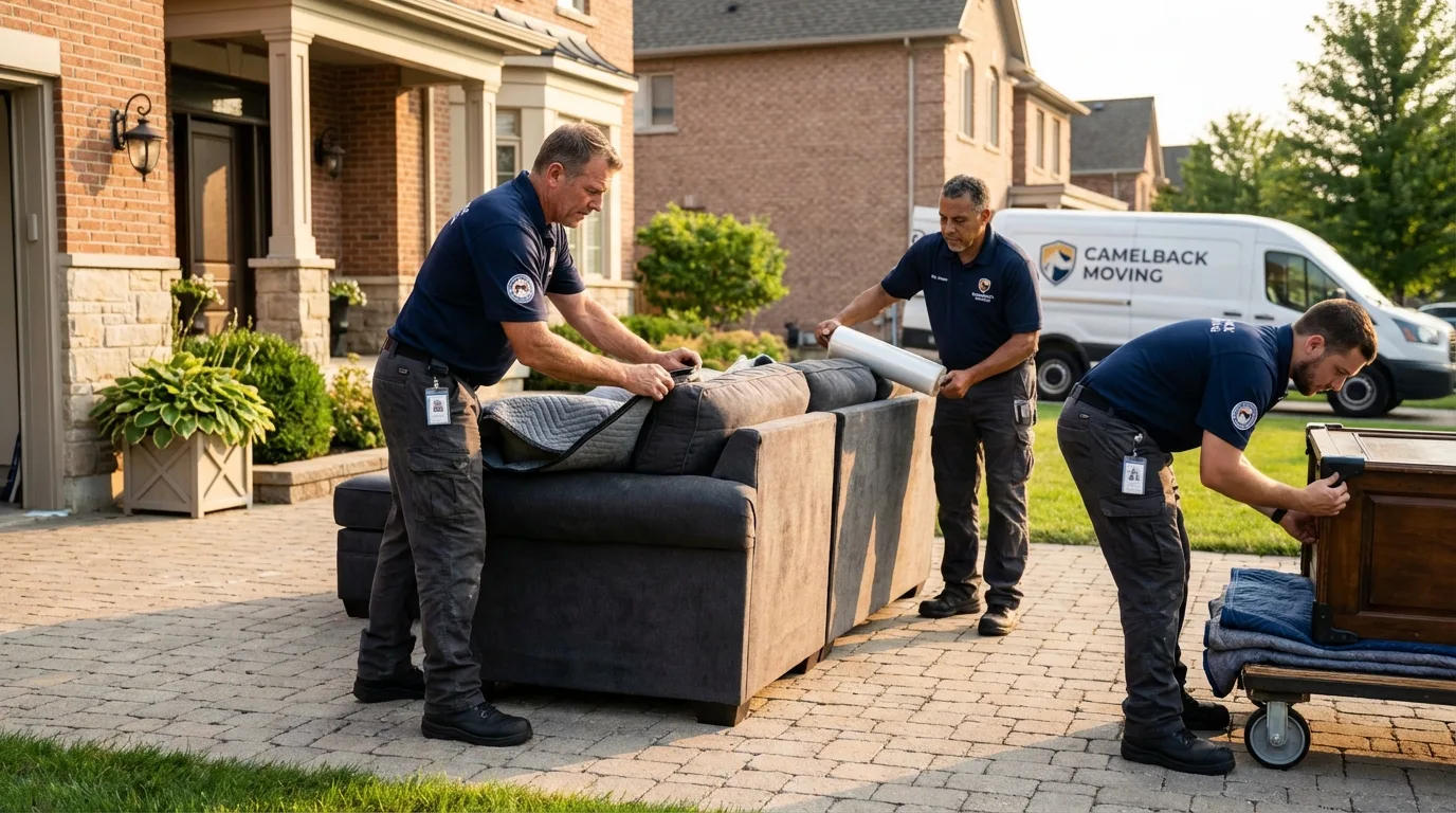 Large estate moving crew wrapping furniture in Granite, OK